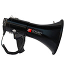 Megáfono de 50w, Recargable, Rango de alcance 800 mts, con sirena, micrófono, conexión USB y AUX. Incluye cargador 220V y 12V