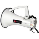 Megáfono de 60w Recargable, Rango de alcance 1500 mts, con sirena, micrófono, conexión USB y AUX. Incluye cargador 220V y 12V