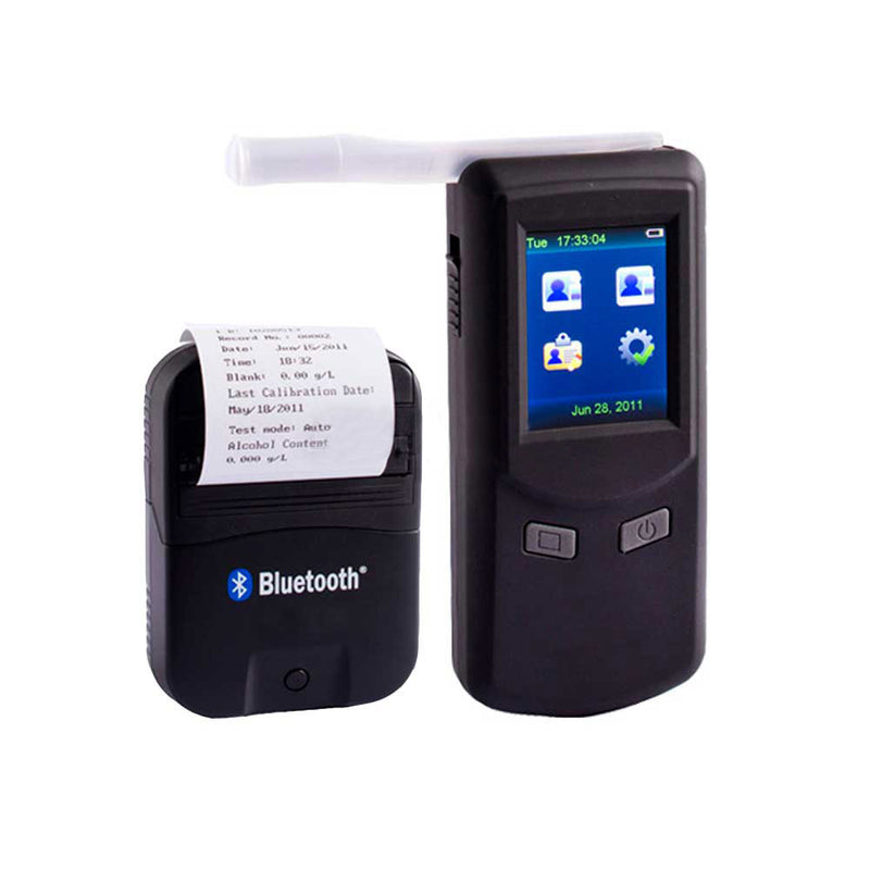 Alcotest con Impresora Termal y Bluetooth con paquete de 100 boquillas incluidas, Almacenamiento de hasta 10.000 resultados