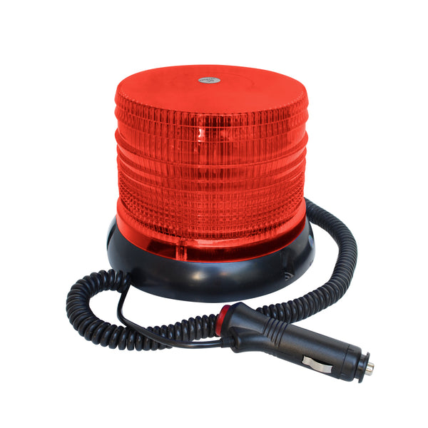 Baliza cilíndrica con base magnética de color rojo, 2 modos de iluminación, estroboscópica y giratoria, Conexión a 12v