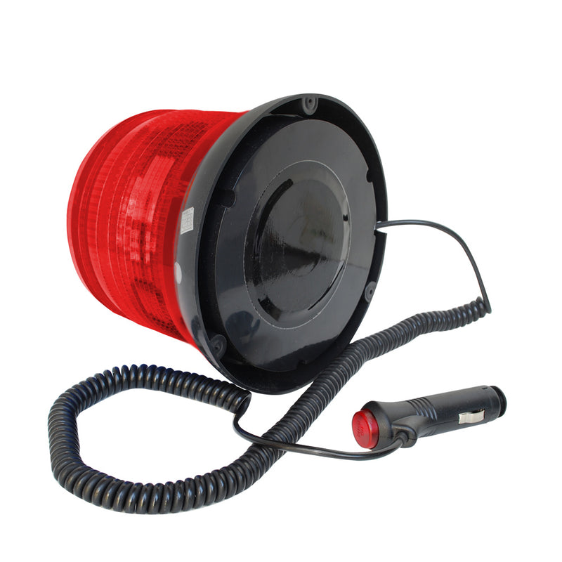 Baliza cilíndrica con base magnética de color rojo, 2 modos de iluminación, estroboscópica y giratoria, Conexión a 12v