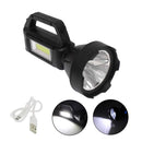 Foco LED Recargable con Puerto USB, Rango de alcance de 150 metros con 2 modos de enfoque, lateral y frontal