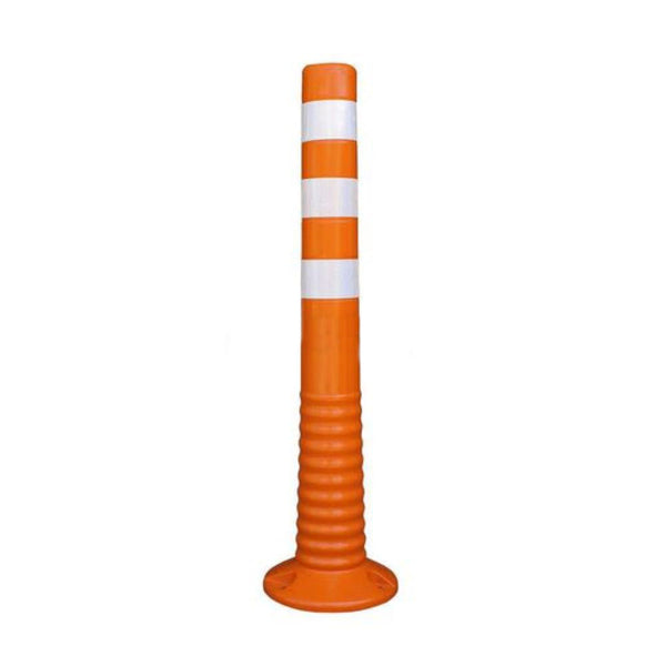 Hito vial abatible de color naranja con cintas reflectantes de alta visibilidad con pernos de anclaje para fijación 