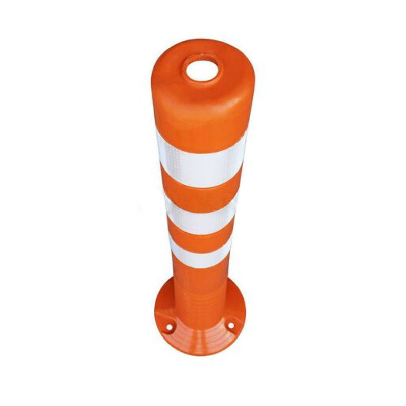 Hito vial abatible de color naranja con cintas reflectantes de alta visibilidad con pernos de anclaje para fijación 