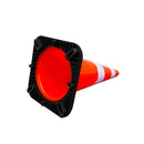 Cono vial naranja de 28 pulgadas con base negra y cintas reflectantes de alta visibilidad